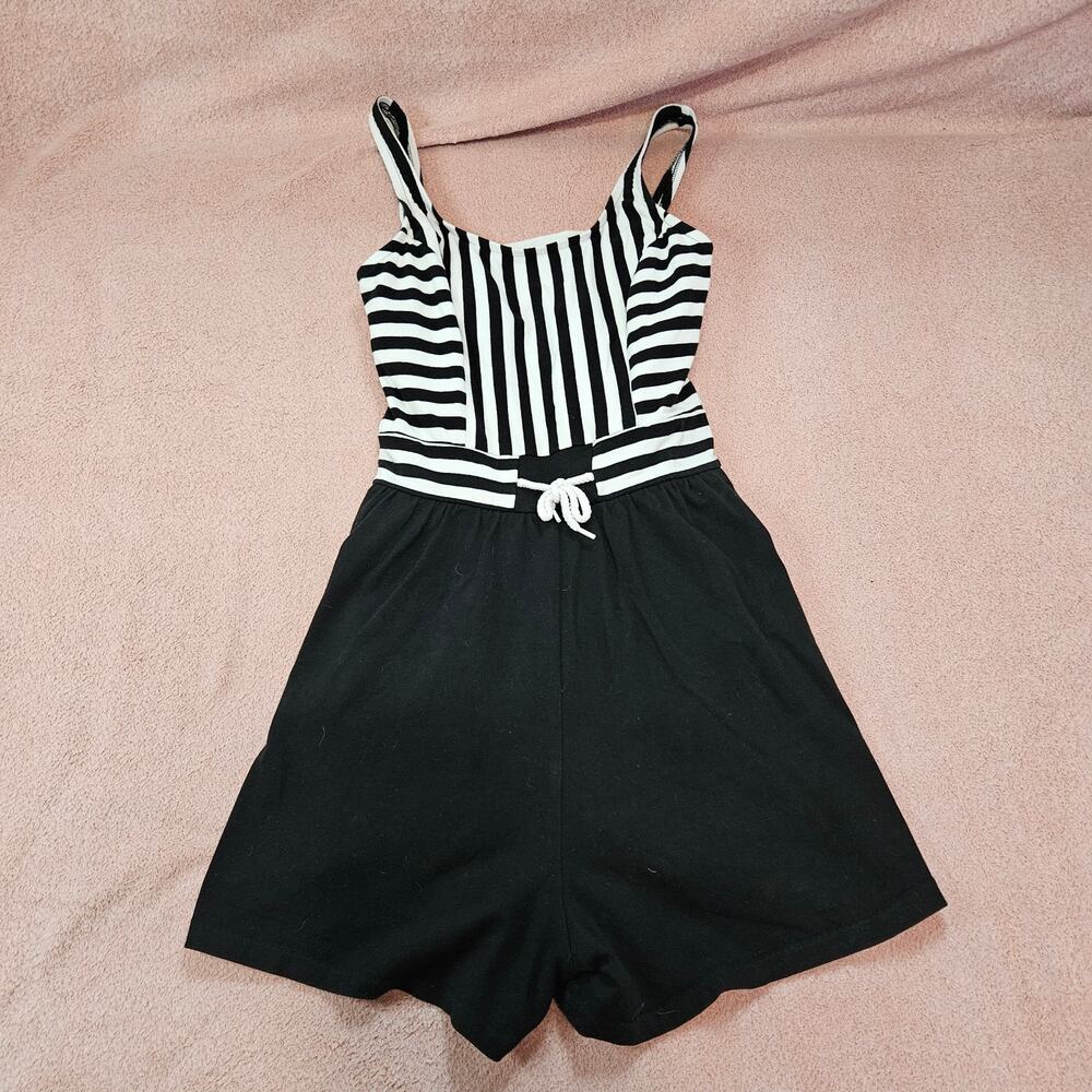 Vintage Westbound Beach Black/ White Striped Romper Playsuit Size 10 Made in USA